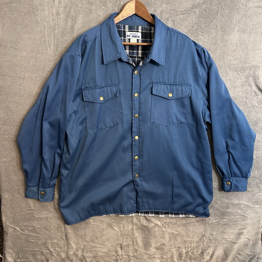 Vtg Habands Ice House Mens‎ XL Shirt Flannel Lined Shacket Chore Jacket Outdoors